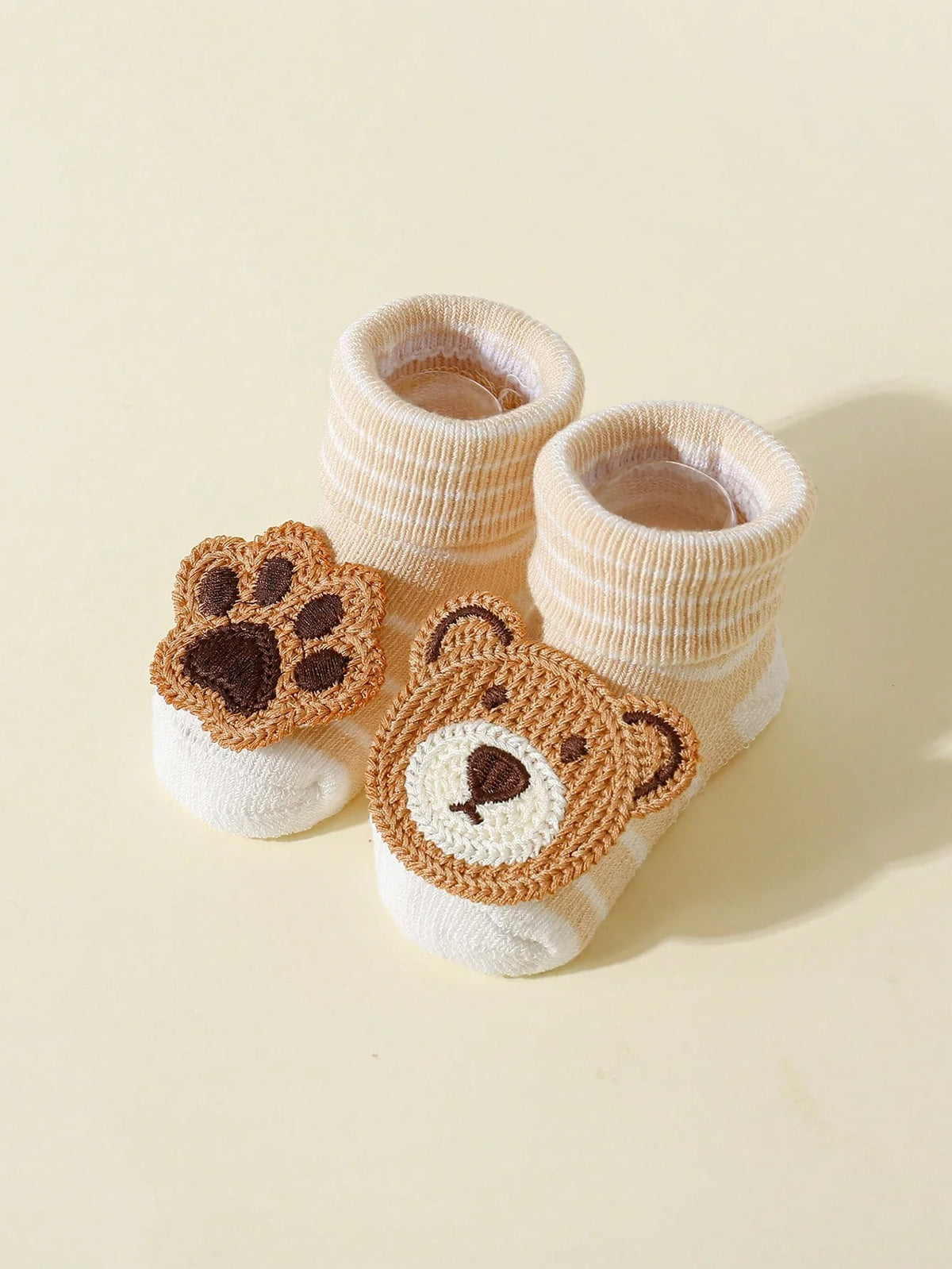 4 Pairs Baby Cute Cartoon Bear Socks, Baby Non-Slip Soft Cotton Socks Ankle Socks for 0-12 Month Newborn Toddler Boys and Girls