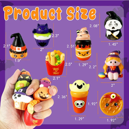 12-72Pcs Halloween Squishies Fidget Halloween Party Favors Stress Relief Non Candy Trick or Treat Spooky Gift Goody Bag Stuffers