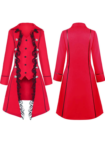 2022 New Vintage Women Medieval Steampunk Pirate Cosplay Costumes Lace Trim Single Breast Jacket Coat Victorian Gothic Clothing