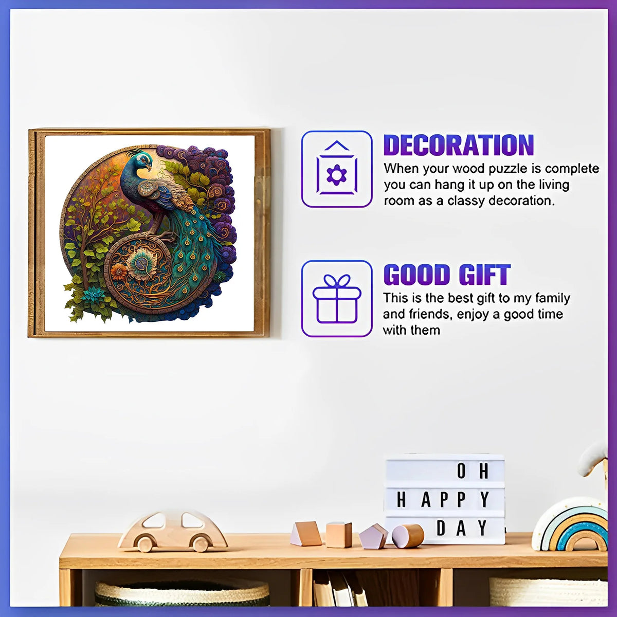 Round Peacock Wooden Jigsaw Puzzle Irregular Animal Shaped Wooden Puzzle Adult Puzzle Toys Festival Gift For Friends and Family