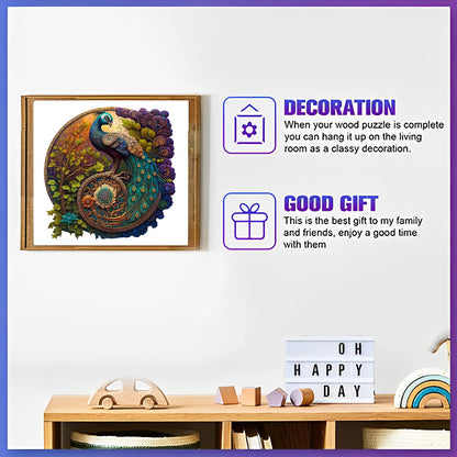 Round Peacock Wooden Jigsaw Puzzle Irregular Animal Shaped Wooden Puzzle Adult Puzzle Toys Festival Gift For Friends and Family