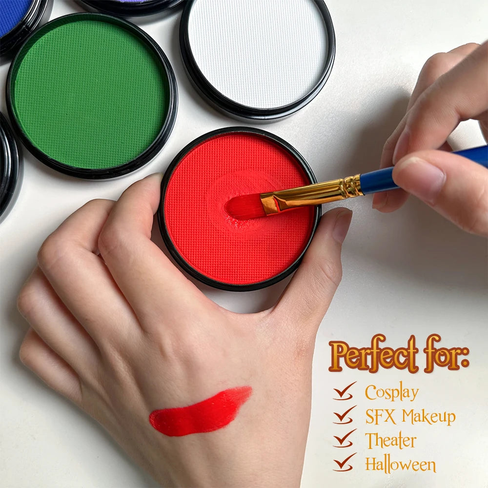 30g Water-Activated Monochromatic Face & Body Paint Coloring with brush Cosmetic Face Paint Halloween Party Body Painting Makeup
