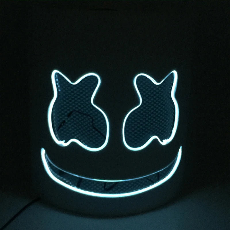 DJ Marshmello Luminous Head Cover LED Light Up Halloween Cosplay Headgear Glowing Helmet for Neon Night Club Music Rave Props
