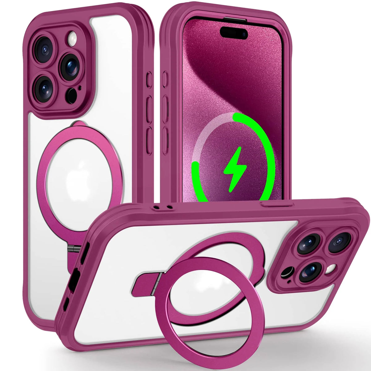 Case for iPhone 16/15/14/13 Pro Max 16 15 14 Plus, Built-in PET Screen Protector with Ring Holder Kickstand, Full Body Cover