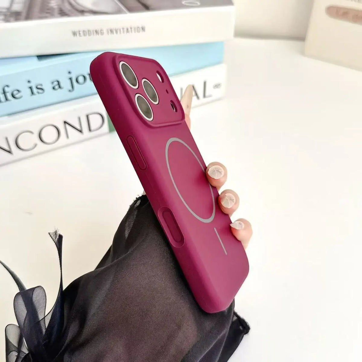 dark cherry Magnetic Liquid Silicone Case For iPhone 18 17 16 15 Pro Max Magsafe Wireless Charging Protection Phone Back Cover