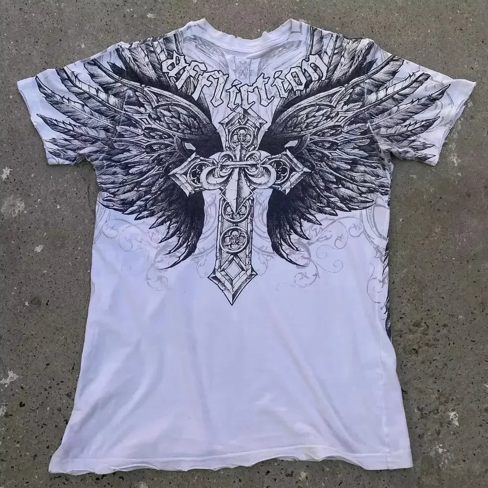 90s affliction Hip Hop Skull Graphic t shirts Men Streetwear Goth Tops Men Clothes Casual Gothic Oversized Long Sleeve T shirt