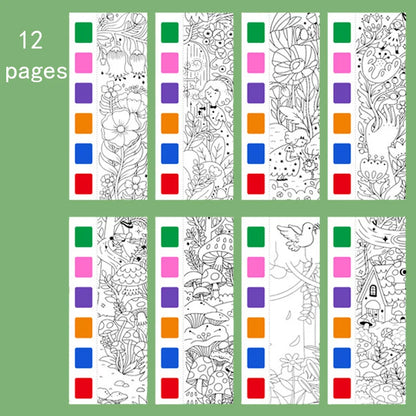 12pages Children's Watercolor Coloring Book,Drawing Toys For Thanksgiving, Easter, Christmas Gifts, With Built-in Watercolor Pen