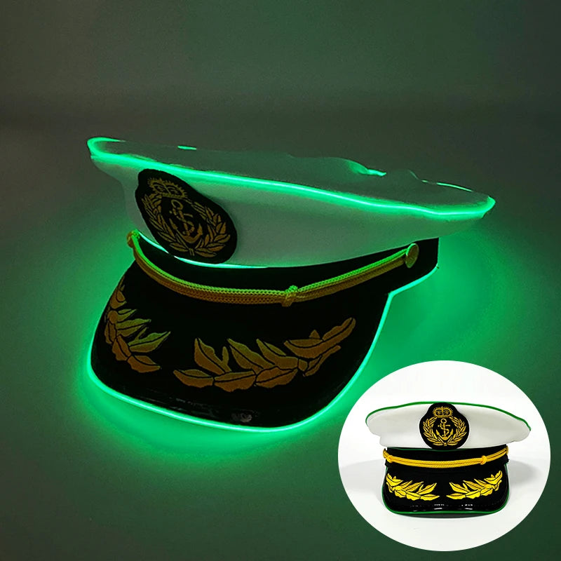Halloween LED Black Pirate Hat For Adult Pirate Theme Party Glowing Captain Cap Cosplay Costume Luminous Hat With Skull Pattern