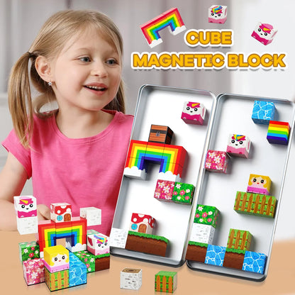 27pcs Iron Box Magnetic Block Set,Magnetic Tiles,Children's Puzzle Building Blocks Toy,Preschool Educational Building Blocks Set