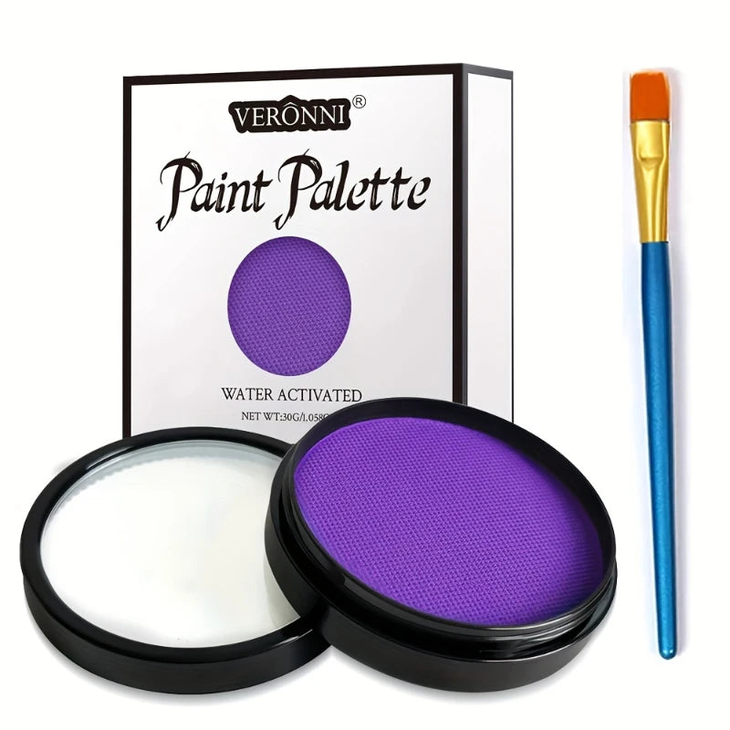 30g Water-Activated Monochromatic Face & Body Paint Coloring with brush Cosmetic Face Paint Halloween Party Body Painting Makeup