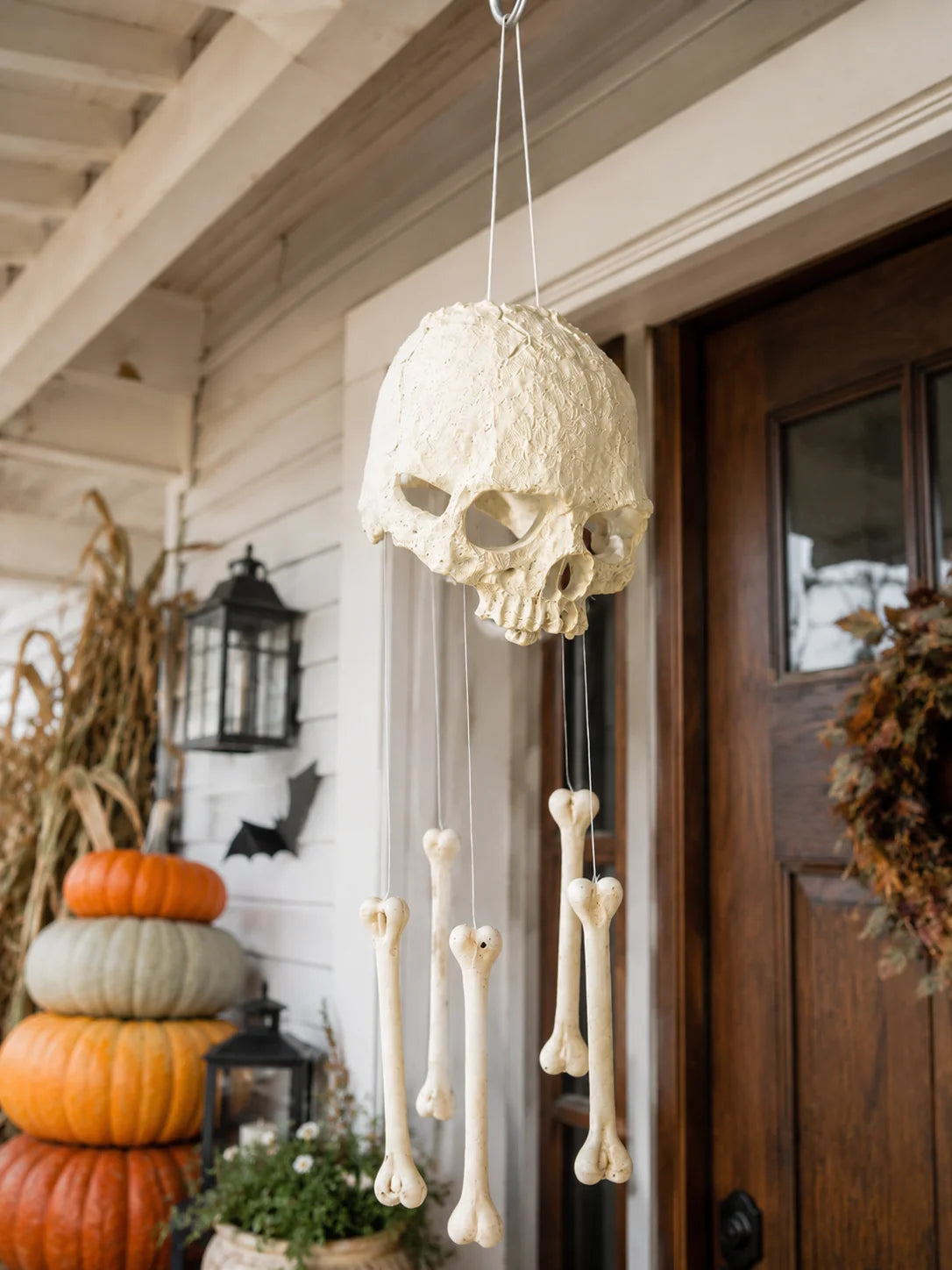 Halloween Skull Bone Wind Chime Skeleton Hanging Ornament Gothic Wall Window Spooky Home Decor Horror Indoor Outdoor Party Gift