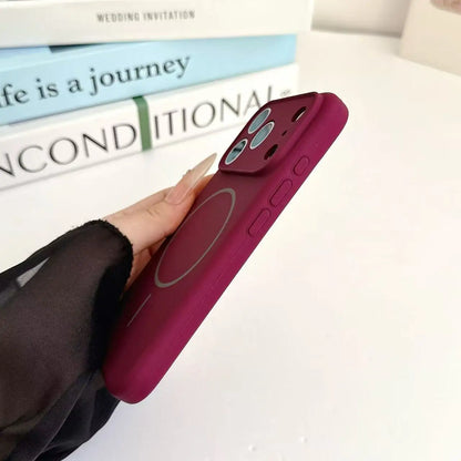 dark cherry Magnetic Liquid Silicone Case For iPhone 18 17 16 15 Pro Max Magsafe Wireless Charging Protection Phone Back Cover