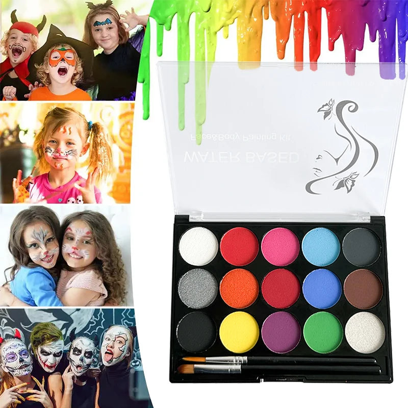 Water-soluble 15 color face body paint palette cosmetic safe,non-toxic Christmas Halloween Makeup Face Painting Cosplay Makeup