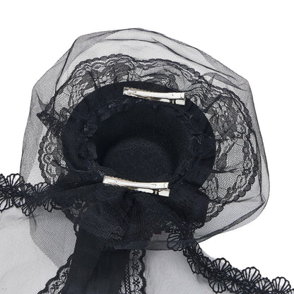Gothic Veil Rose Mini Top Hat Black or White Elegant Fashion Hat for Daily Wear Halloween Thanksgiving Gift