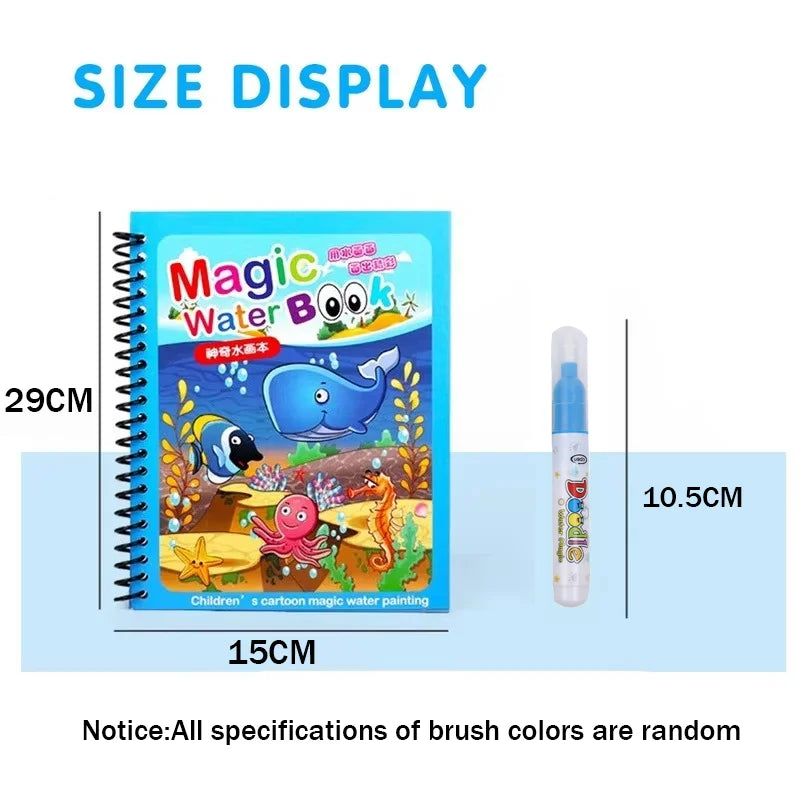 1pc Reusable Kids Magic Water Drawing Books with Pen Repeated Coloring Book Magic Water Drawing Book Sensory Early Education Toy