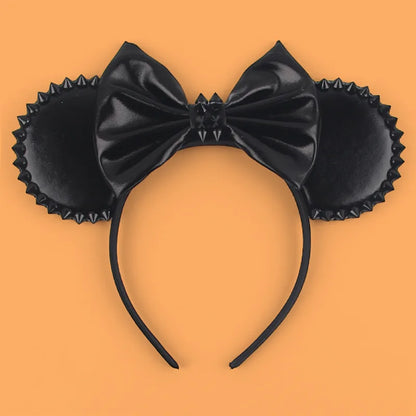Disney leather Bat Bows Mickey Mouse Ear Headband for Adults Halloween Headwear Women Girls Cosplay Ghost Party Hair Accessories