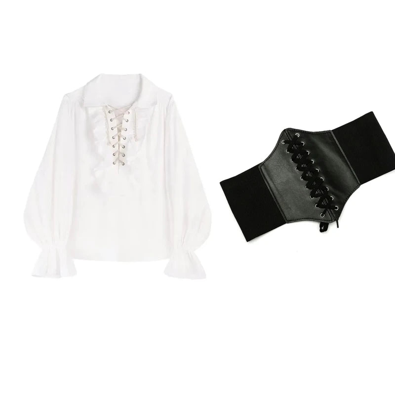 Zadily Women's Gothic Victorian Shirt Prince Vampire Poet Blouse 2026 Autumn Medieval Renaissance Pullover Frilled Buccaneer Top