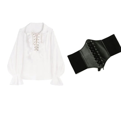 Zadily Women's Gothic Victorian Shirt Prince Vampire Poet Blouse 2026 Autumn Medieval Renaissance Pullover Frilled Buccaneer Top