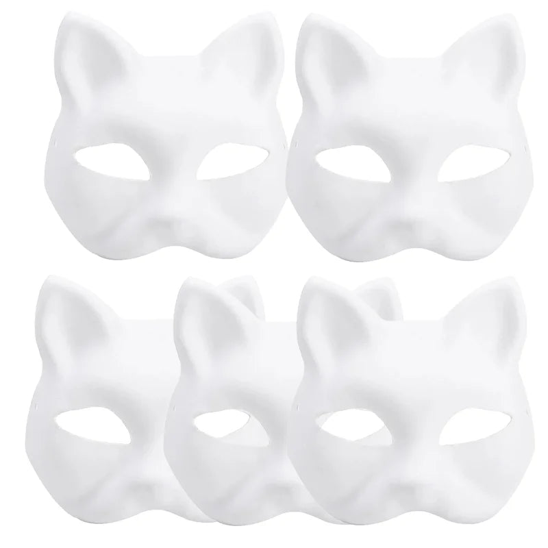 1-20pcs Japanese Mask Paper Blank Mask Halloween Cosplay Cat DIY Paintable Half Face Mask Animal Costume Party Decor Craft Prop