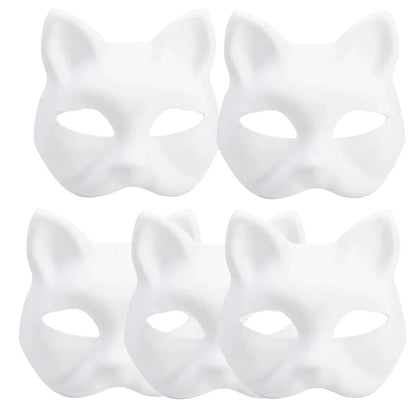 1-20pcs Japanese Mask Paper Blank Mask Halloween Cosplay Cat DIY Paintable Half Face Mask Animal Costume Party Decor Craft Prop