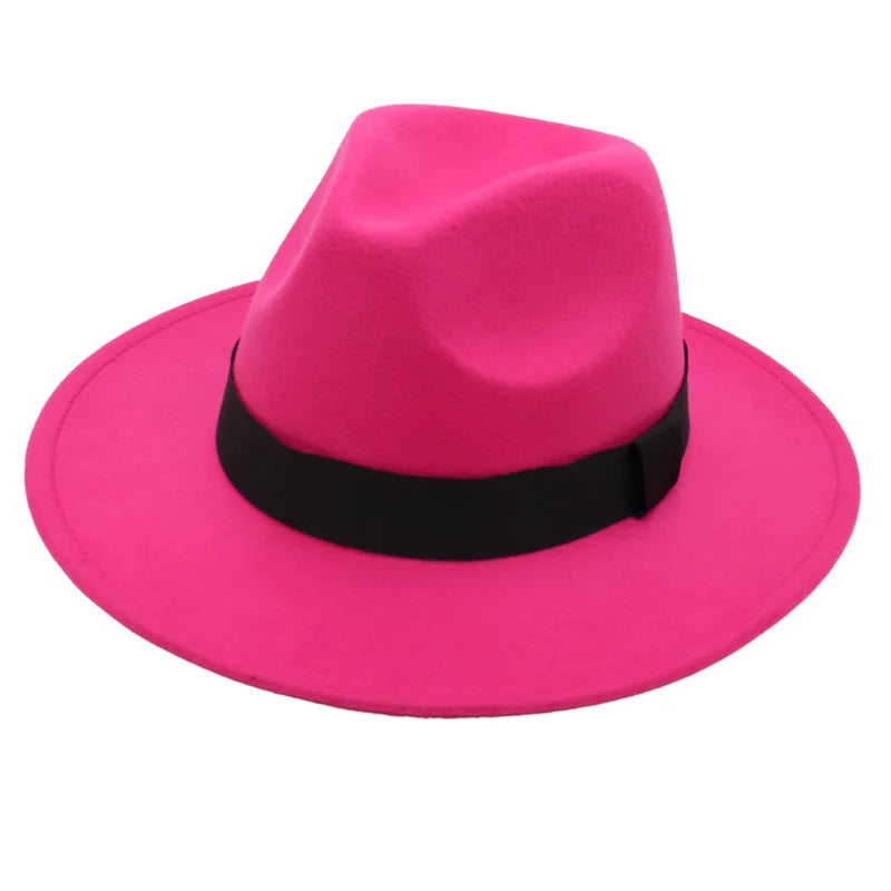 Autumn and winter men and women's new large brimmed hats, fashionable woolen jazz hats, English style top hats