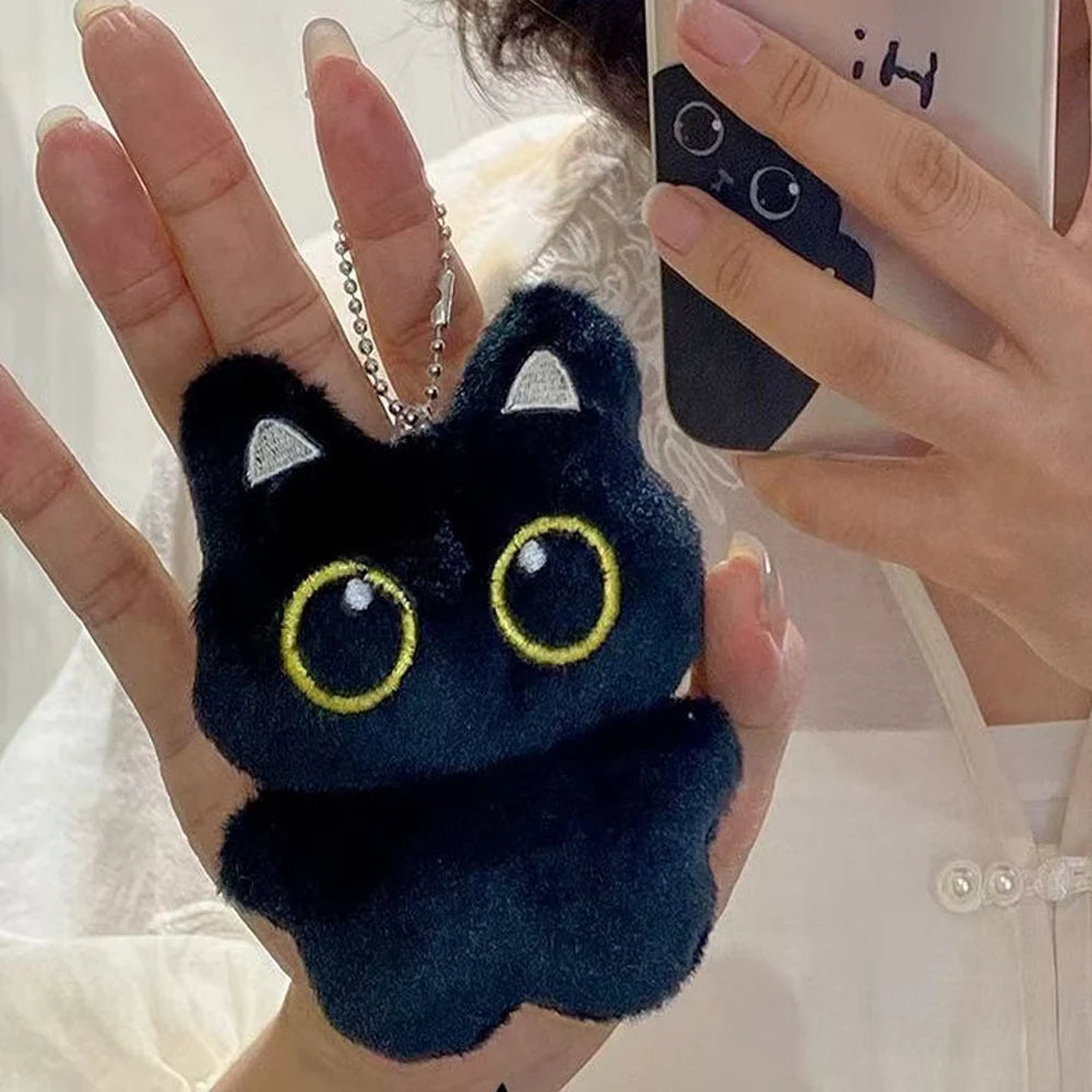 Cute Black Cat Plush Toy Keychain, Cartoon Kitten, Soft Stuffed Doll Pendant, Car Key, Backpack, Bag Decoration