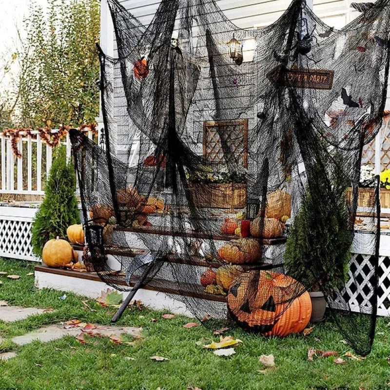 Spooky Halloween Fabric Decor -  Terror Gauze for Outdoor Scenes, Haunted Porch & Window Dressings