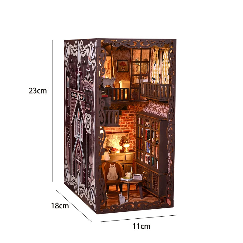 DIY Book Nook Kit Miniature Doll House With Furniture 3D Puzzle Model Building Wooden Bookshelf Bookend Toy Adults Birthday Gift