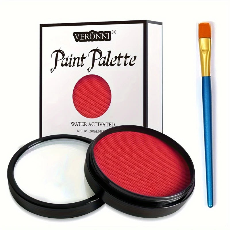 30g Water-Activated Monochromatic Face & Body Paint Coloring with brush Cosmetic Face Paint Halloween Party Body Painting Makeup