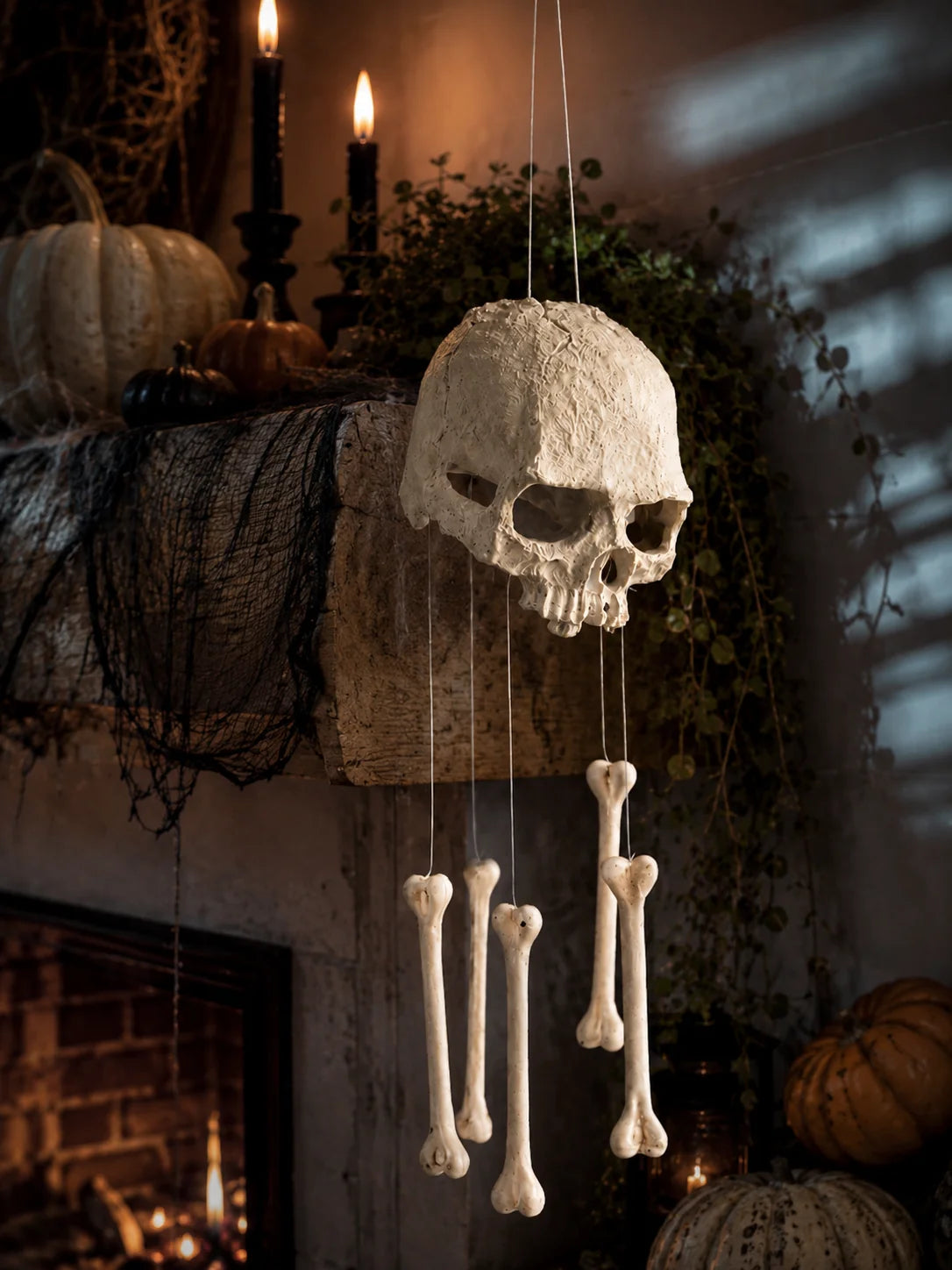 Halloween Skull Bone Wind Chime Skeleton Hanging Ornament Gothic Wall Window Spooky Home Decor Horror Indoor Outdoor Party Gift