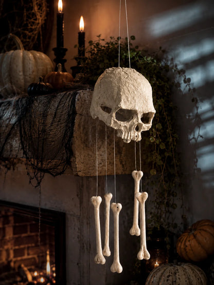 Halloween Skull Bone Wind Chime Skeleton Hanging Ornament Gothic Wall Window Spooky Home Decor Horror Indoor Outdoor Party Gift