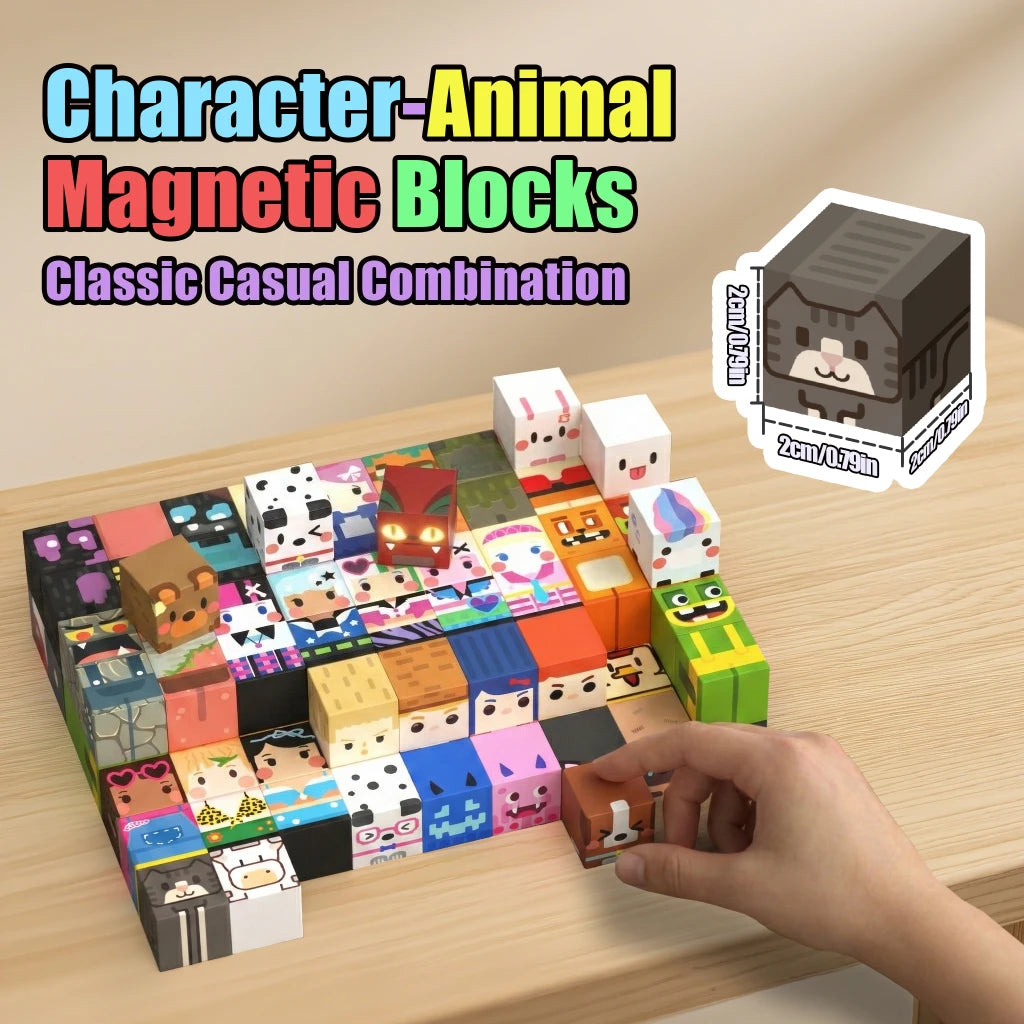 Magnetic Building Blocks Magnet World Character People Animal Brick Cube STEM Educational Toy Gift for Boys Girls Children