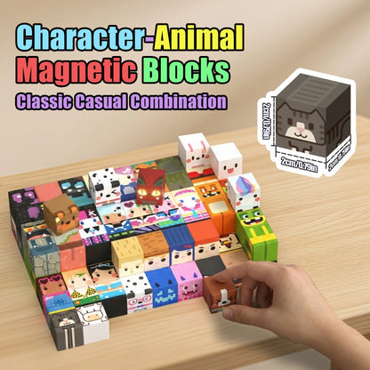 Magnetic Building Blocks Magnet World Character People Animal Brick Cube STEM Educational Toy Gift for Boys Girls Children