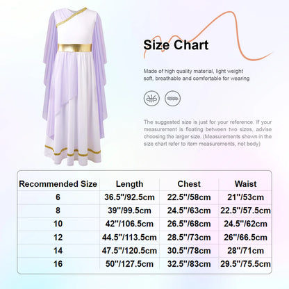 Girls Athena Costume Greek Princess Dress Ancient Greece Roman Toga with Laurel Headwear Halloween Carnival Cosplay Outfits Sets