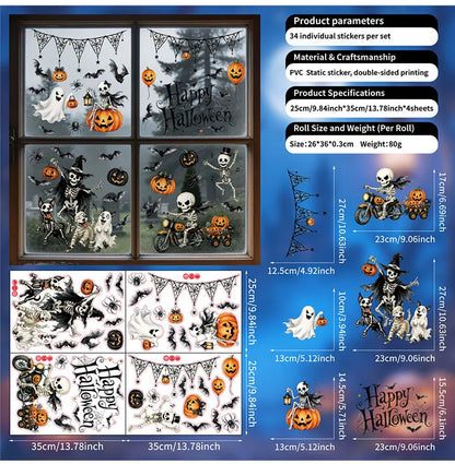 Halloween Window Stickers Combo Set Reusable Static Cling PVC Double Sided Glass Decals for Party Home Decor