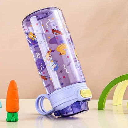 550ml Kids Cartoon Animal Water Bottle with Safety Lock Portable Leak-proof Straw Cup for Outdoor Camping Travel