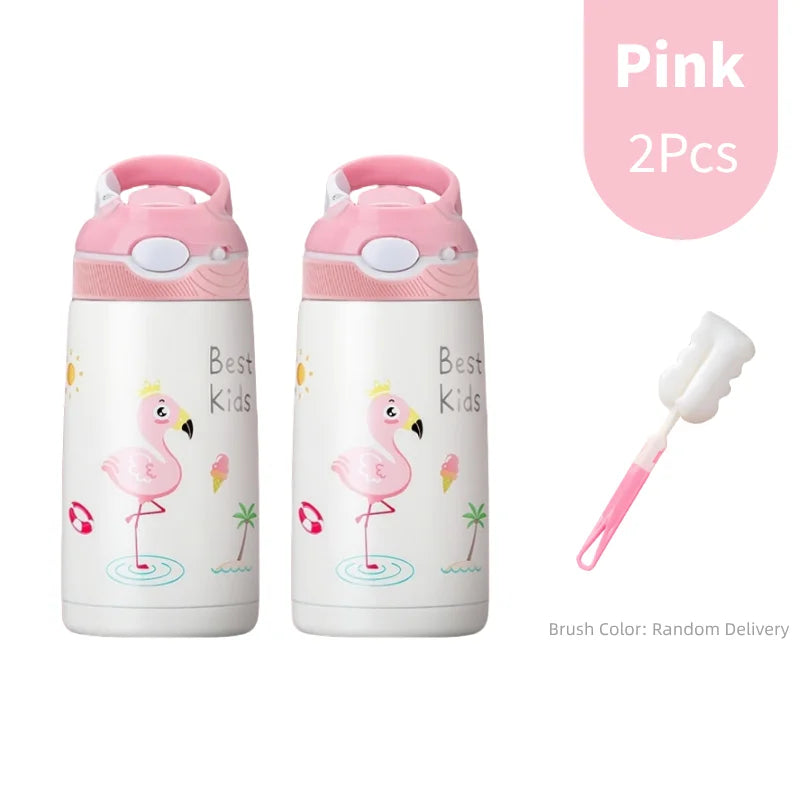 400ML  Kids Water Bottle Cartoon Animal Thermos Mug Baby Duck Billed Straw 316 Stainless Steel Vacuum Flasks Thermos Bottle
