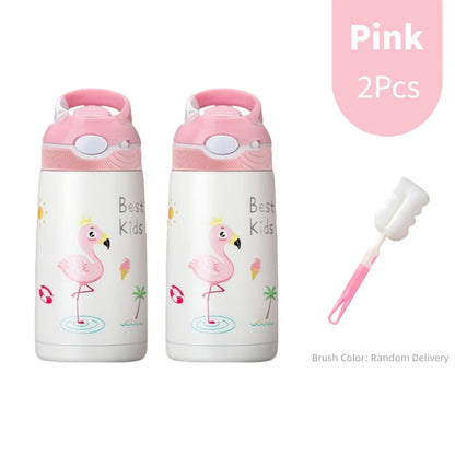 400ML  Kids Water Bottle Cartoon Animal Thermos Mug Baby Duck Billed Straw 316 Stainless Steel Vacuum Flasks Thermos Bottle