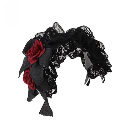 Original Black and Red Lace Lolita Headgear Doll Feeling Bow Headband KC Goth Lo Girl Halloween Hair Accessories
