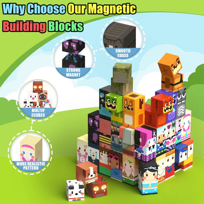Magnetic Building Blocks Magnet World Character People Animal Brick Cube STEM Educational Toy Gift for Boys Girls Children