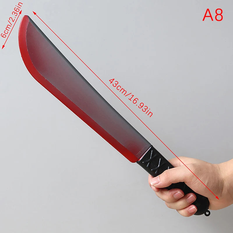 Decorative Bloody Axe Realistic Looking Plastic Halloween Fake Machetes Statue Sickle Knife Horror Cosplay Arm Prop For Home