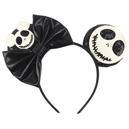Disney leather Bat Bows Mickey Mouse Ear Headband for Adults Halloween Headwear Women Girls Cosplay Ghost Party Hair Accessories