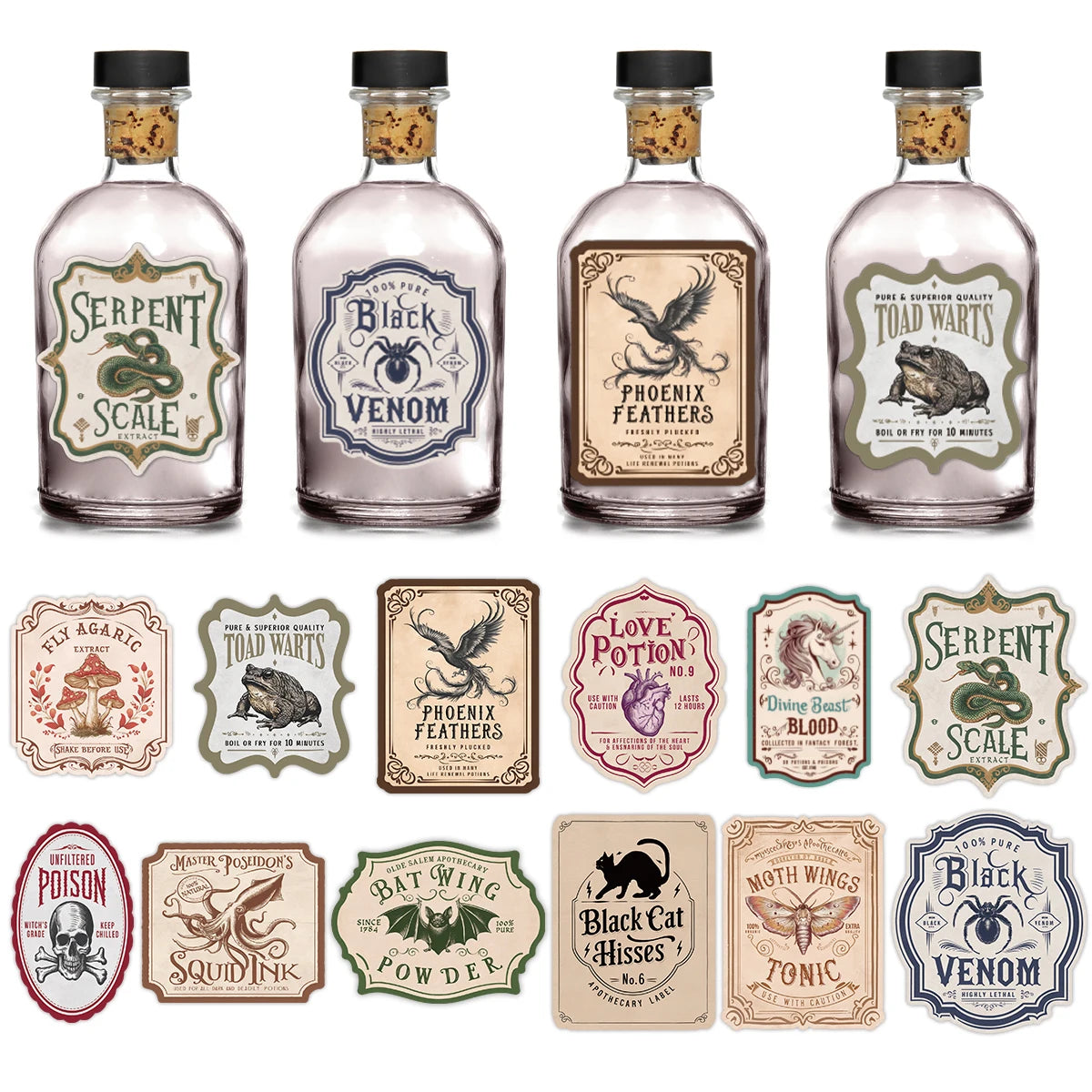 12pcs Irregular Halloween Potion Wine Bottle Labels,Apothecary Stickers For Spooky Party,Ideal For Haunted House Bar Decor Gift