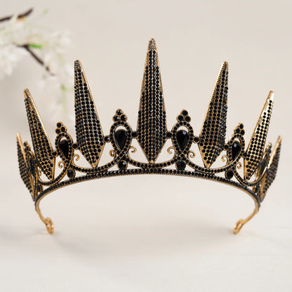 Baroque Black Silver Color Crystal Rhinestone Tiaras And Crowns For Women Bride Halloween Party Hair Accessories