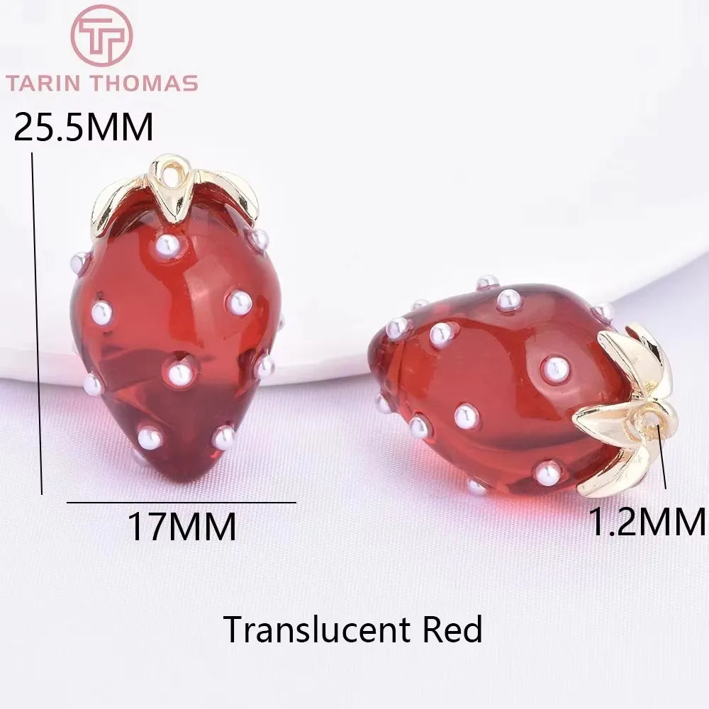 (10593) 4PCS 24K Gold Color Brass Pearl Embellished Hollow Strawberry Shaped Pendants High Quality DIY Jewelry Making