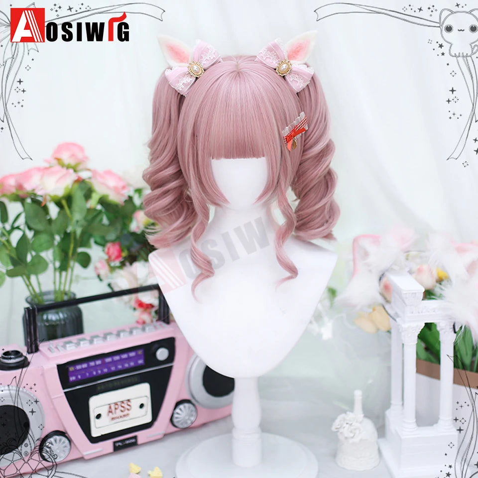 Synthetic Princess Cut Double Ponytail Lolita Wig with Bangs Girl Ombre Blonde Brown White Gray Cosplay Halloween Harajuku Wig