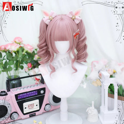 Synthetic Princess Cut Double Ponytail Lolita Wig with Bangs Girl Ombre Blonde Brown White Gray Cosplay Halloween Harajuku Wig