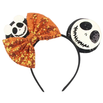 Disney leather Bat Bows Mickey Mouse Ear Headband for Adults Halloween Headwear Women Girls Cosplay Ghost Party Hair Accessories