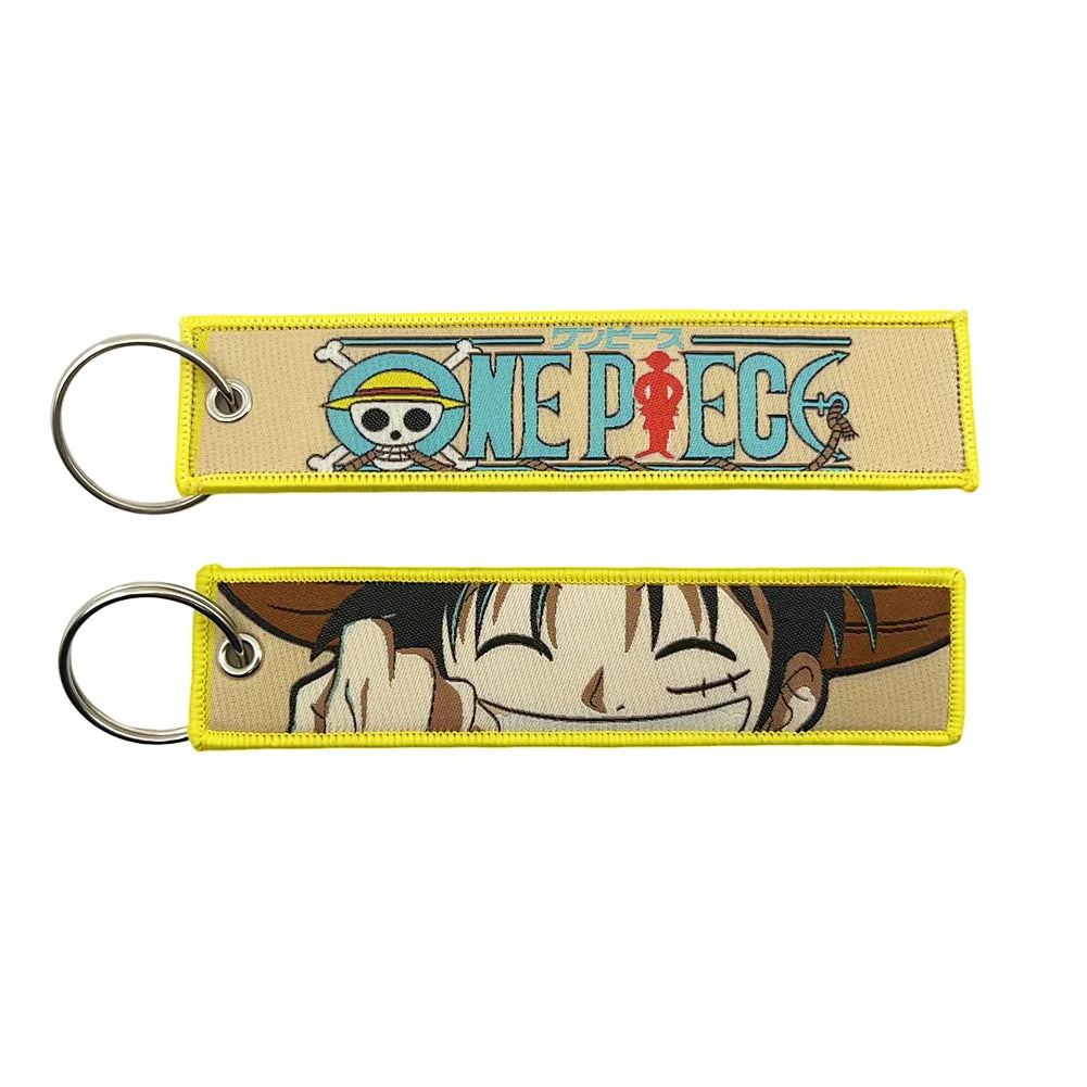One Piece Anime Key Chains with Cute Jet Manga Embroidery Fashion Key Tag for Jewelry Accessory Key Ring Holder Gift Anime Fans