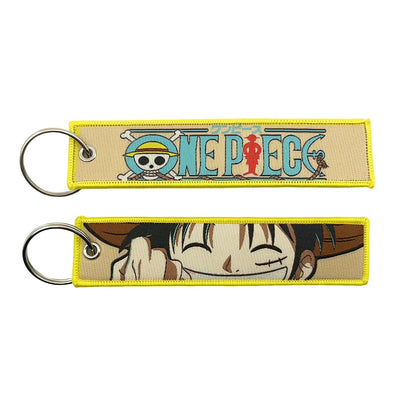 One Piece Anime Key Chains with Cute Jet Manga Embroidery Fashion Key Tag for Jewelry Accessory Key Ring Holder Gift Anime Fans